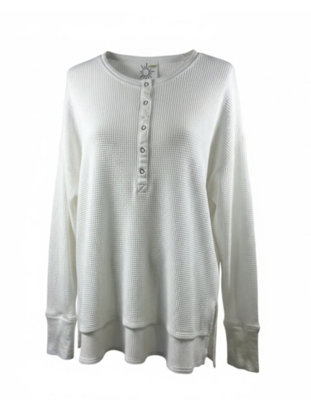 OFFLINE Aerie Long Sleeve Waffle Knit Henley Oversized Top in White Size S